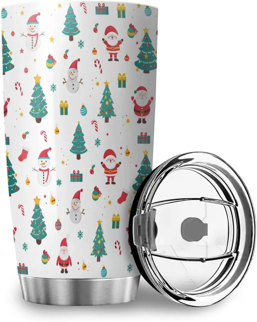 2.0oz Insulated Stainless Steel Snowman Christmas Mug Tumbler - Powder Coated Portable Drinkware with Lid, Santa Themed Thermal Cup with Insulation for Tea/Coffee, Indoor-Outdoor Travel Gift