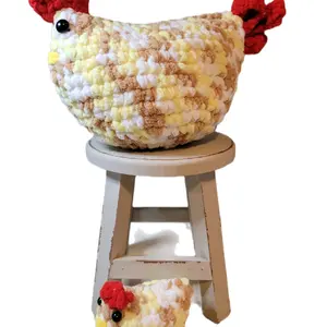 Rustic Handmade Hen and Chick Crochet Figures - Farmhouse Decor