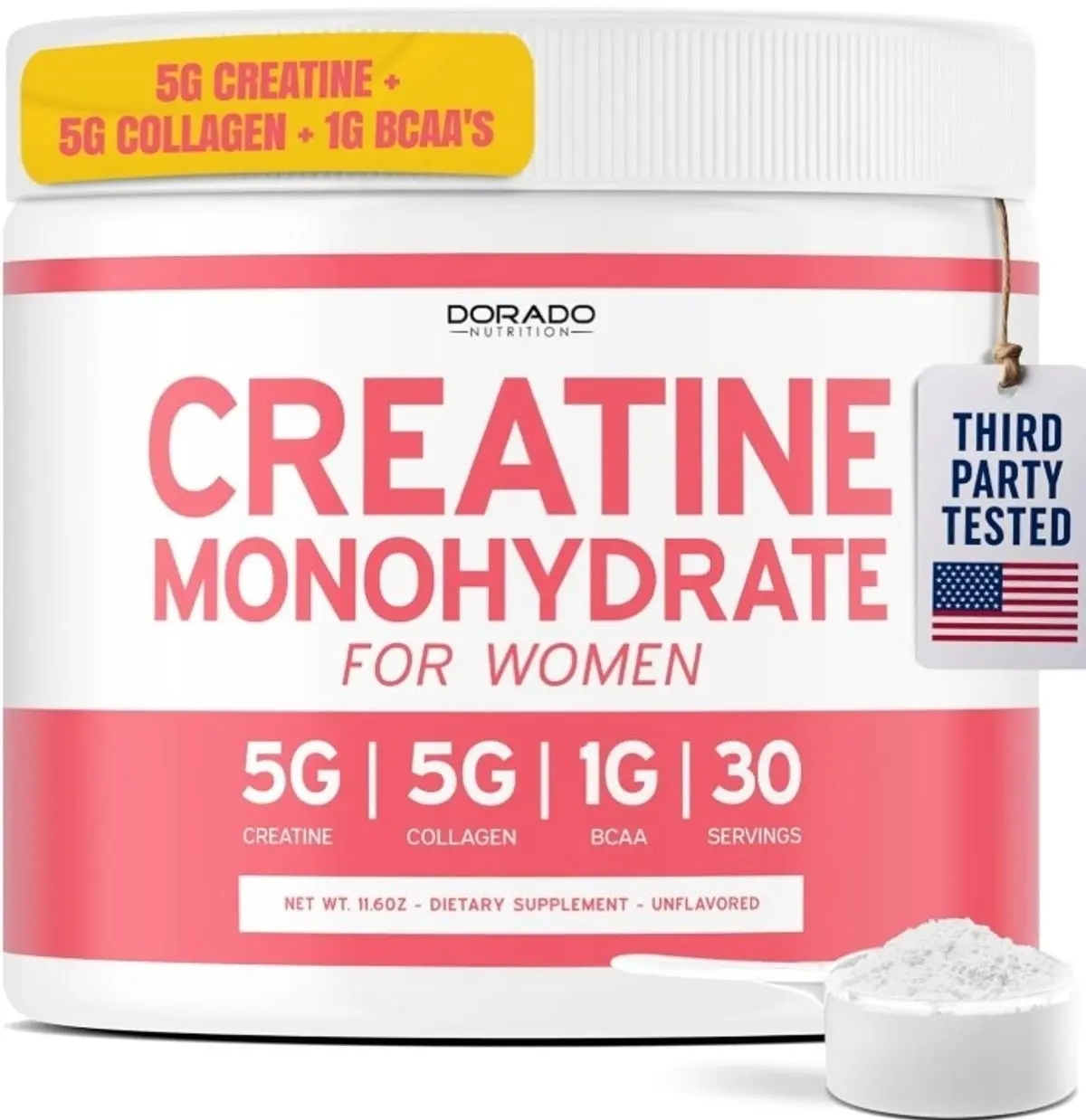 Creatine for Women | Creatine Monohydrate Powder 5G + 5000mg Collagen + 1000mg BCAA 2:1:1 Powder (30 Serving) Support Glutes, Lean Muscles, Recovery, Energy & Stamina Non-GMO, Gluten Free - USA Made