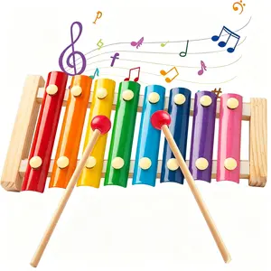 Wooden Xylophone Musical Toy, 8 Rainbow Keys, 2 Mallets, Educational Instrument for Toddlers