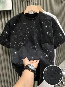 Men's Casual Streetwear Short Sleeve Round Neck T-Shirt, Graphic Print, Soft Silver Color Fabric, Breathable, Fitted H-Type, All Seasons, Perfect for Dates and Night Out