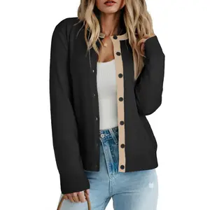 Dokotoo Women's Wool Button Down Lightweight Cardigans Long Sleeve Casual Crew Neck Soft Knit Cardigan Sweaters Tops