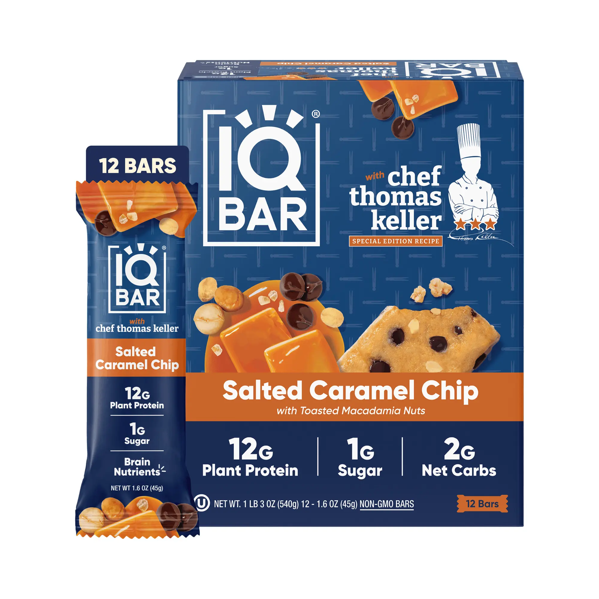 IQBAR Clean Plant Protein Bars, Salted Caramel Chip 12-Count | High Protein Snack