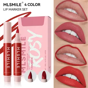 Lipliner set, 4 pieces, non stick cup lipstick pen, multi-functional lipstick, moisturizing and non fading lip glaze