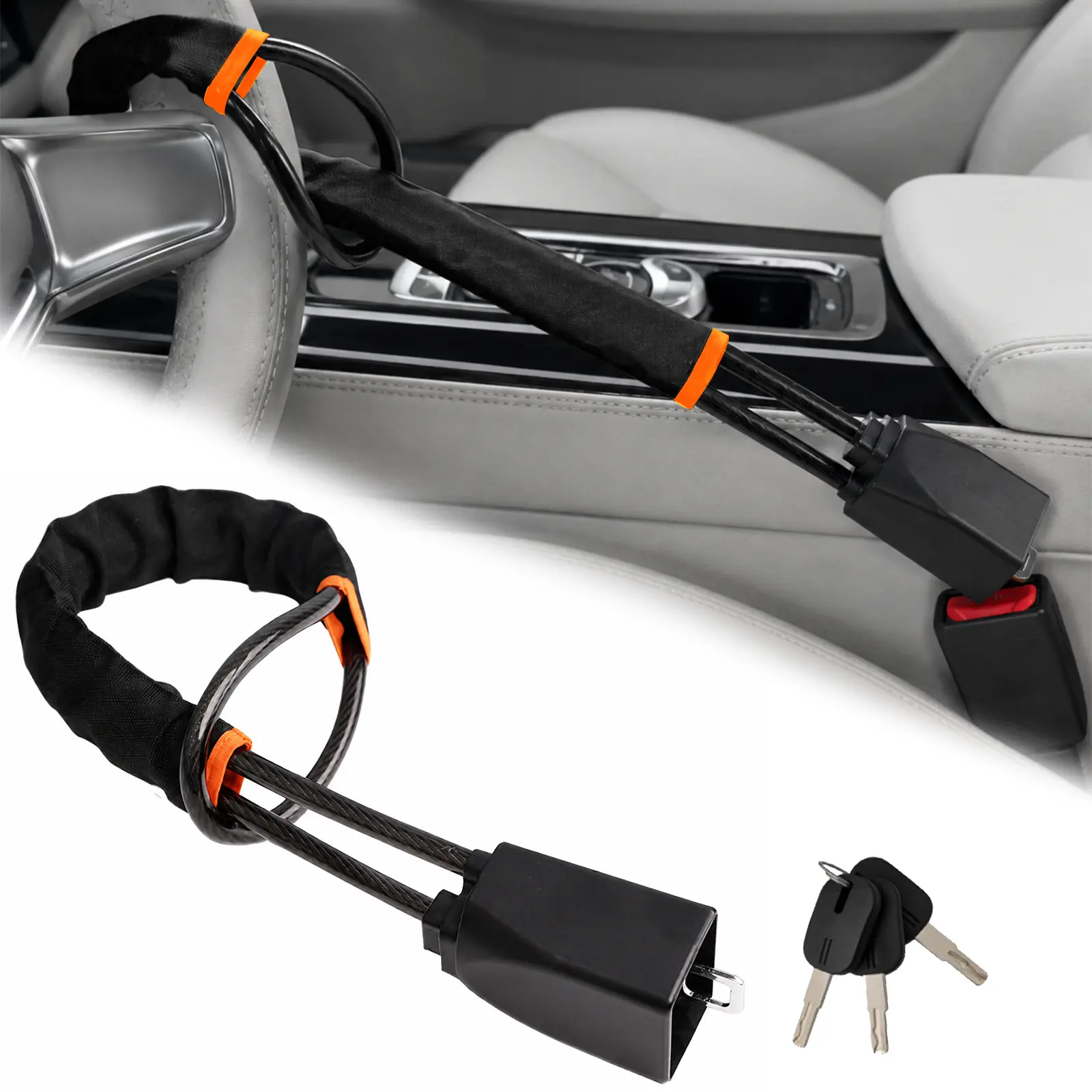 HONIBAOTO Steering Wheel Lock with 3 Keys, Universal Anti Theft Device for Cars Trucks SUVs, Heavy Duty Vehicle Security Lock