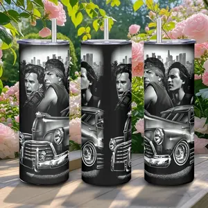 Bloodin Blood Out Vatos Locos Pattern 20oz Stainless Steel Tumbler with Straw Double-Walled Insulated Cup Portable & Lightweight Mug for Home Office School Boyfriend Gift Drinkware Summer Cool Bottle