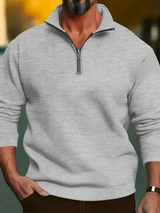 Men's Solid Color Half Zipper Turtleneck sweatshirts Autumn Clothing