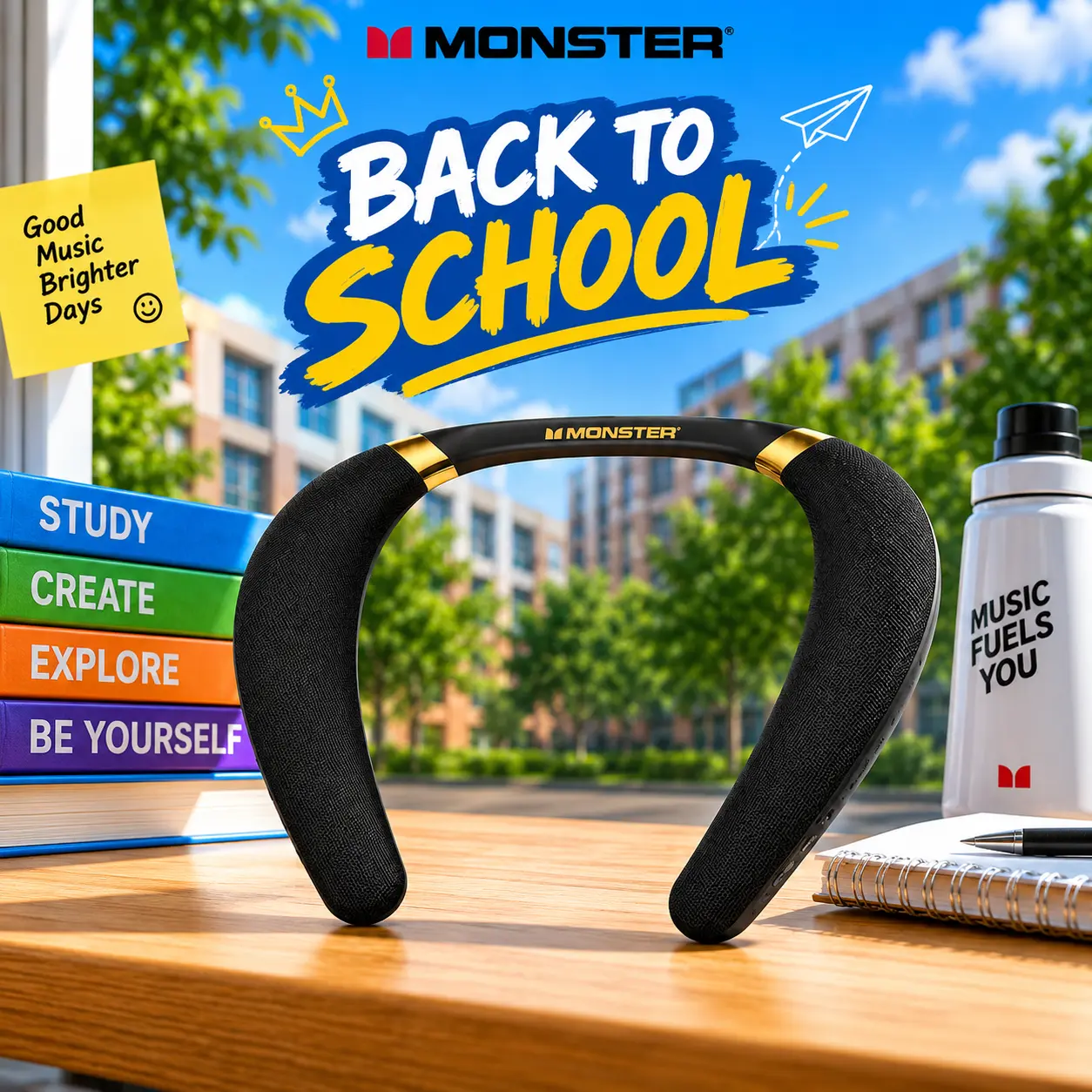 Monster  Boomerang Wearable Bluetooth Neck Speaker, Wireless 6.0, 165H Battery, IPX7 Waterproof, Dual Mic, Surround Sound for Home, Gaming, Movies & Travel - Deals For You Days- TikTokShopBackToSchool