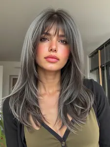 Wig with Bangs, Straight Synthetic Wig, 18 Inch Straight Hair, Medium Length, Perfect for Girls' Daily Wear, Festivals, Cosplay, Parties