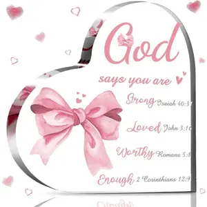 Inspiring Bow Acrylic Plaque Desk Decor, Christian Gift for Women, Bible Verse Sign, Valentine's Day Birthday Mom Sister Friend