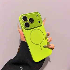 QINUO IP17 Leather Texture Magnetic Protective Cover for iPhone 16/15/14 Plus/13 Pro Max/12, Green High-Aesthetic Phone Case, Reliable Customized Accessory for Father’s Day Gifting & Outdoor Use, Accessories