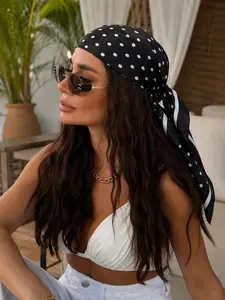 1Pc Black Polka Dot Satin Scarf for Women, French Chic Square Head Scarf, Lightweight Hair Neck Wrap