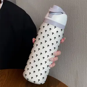 32oz Art Cross Dual-Drink Sports Thermos Water Bottle Tumbler, Stainless Steel Vacuum Insulated, Large Fruit Cup, Perfect Gift for Women, Cold & Hot Drinks, Straw, Drinkware