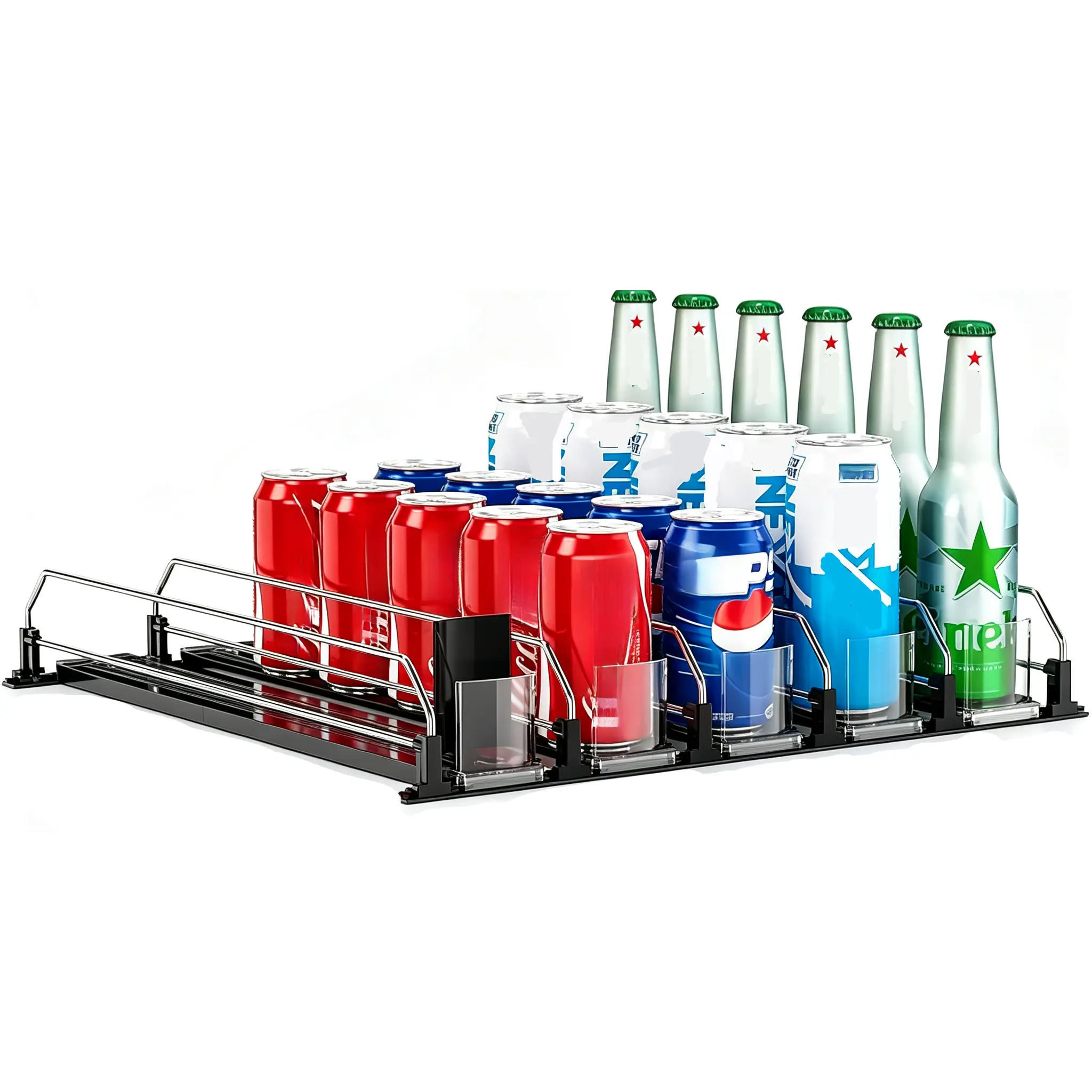 Refrigerator Self‑Pushing Beverage Storage Rack, Adjustable can dispenser for fridge and supermarket, Beer and Drinks, Home Kitchen Storage for Drinks