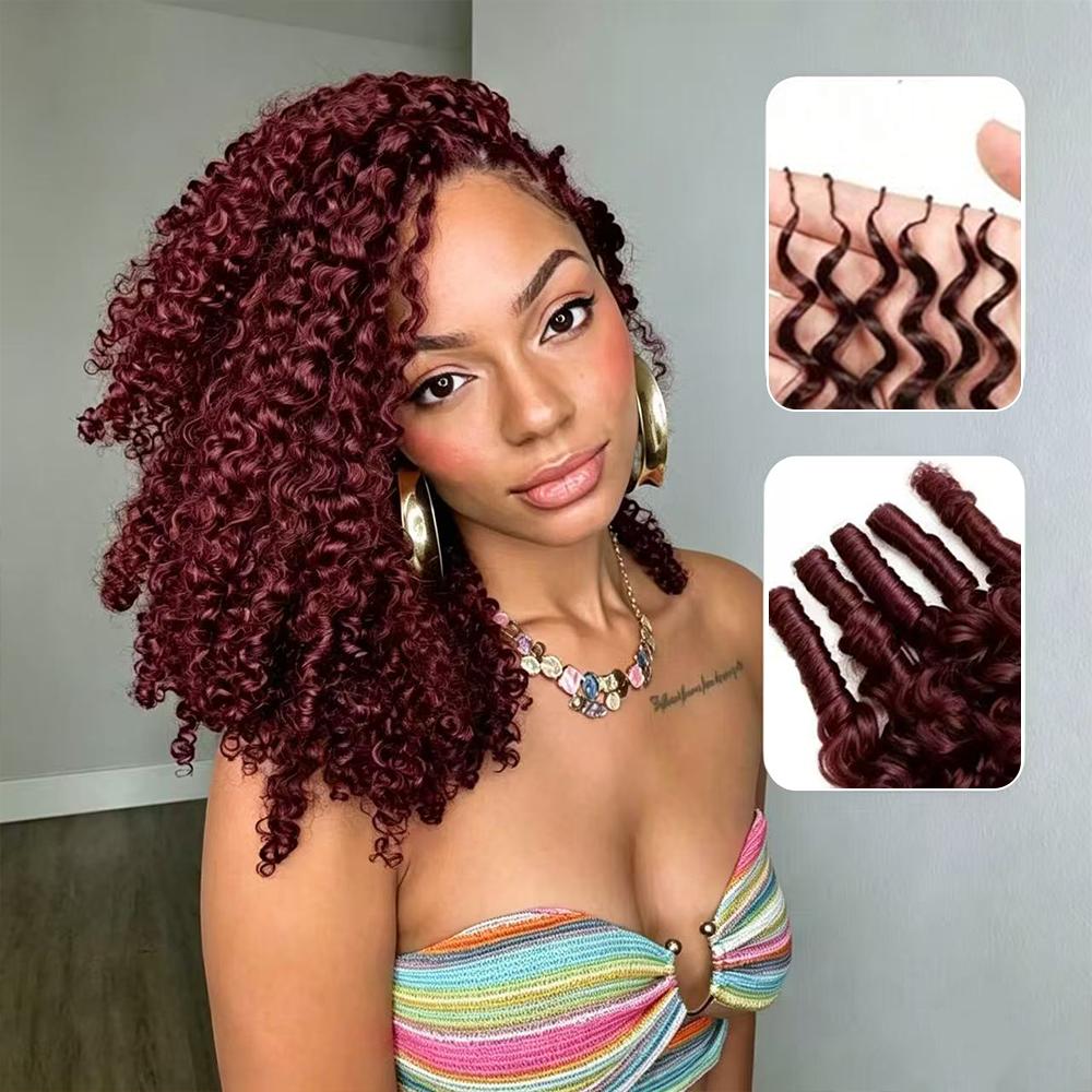 【New Color】Asakiss 99J Burgundy Crochet Human Hair Bundles Burmese Curly #4 Chocalate Brown Crochet Hair for Miracle Knots Pre-Separated 50g/Pack 40 Strands/Pack Time-Saving Hair 4-5 Packs for Full Head Protective Hairstyles