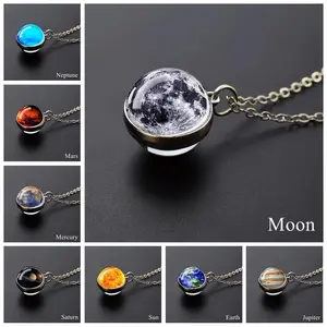 1pc Solar System Pendant Necklace, Glass Ball Pendant Necklace, Fashion Jewelry Accessories Gift for Men And Women