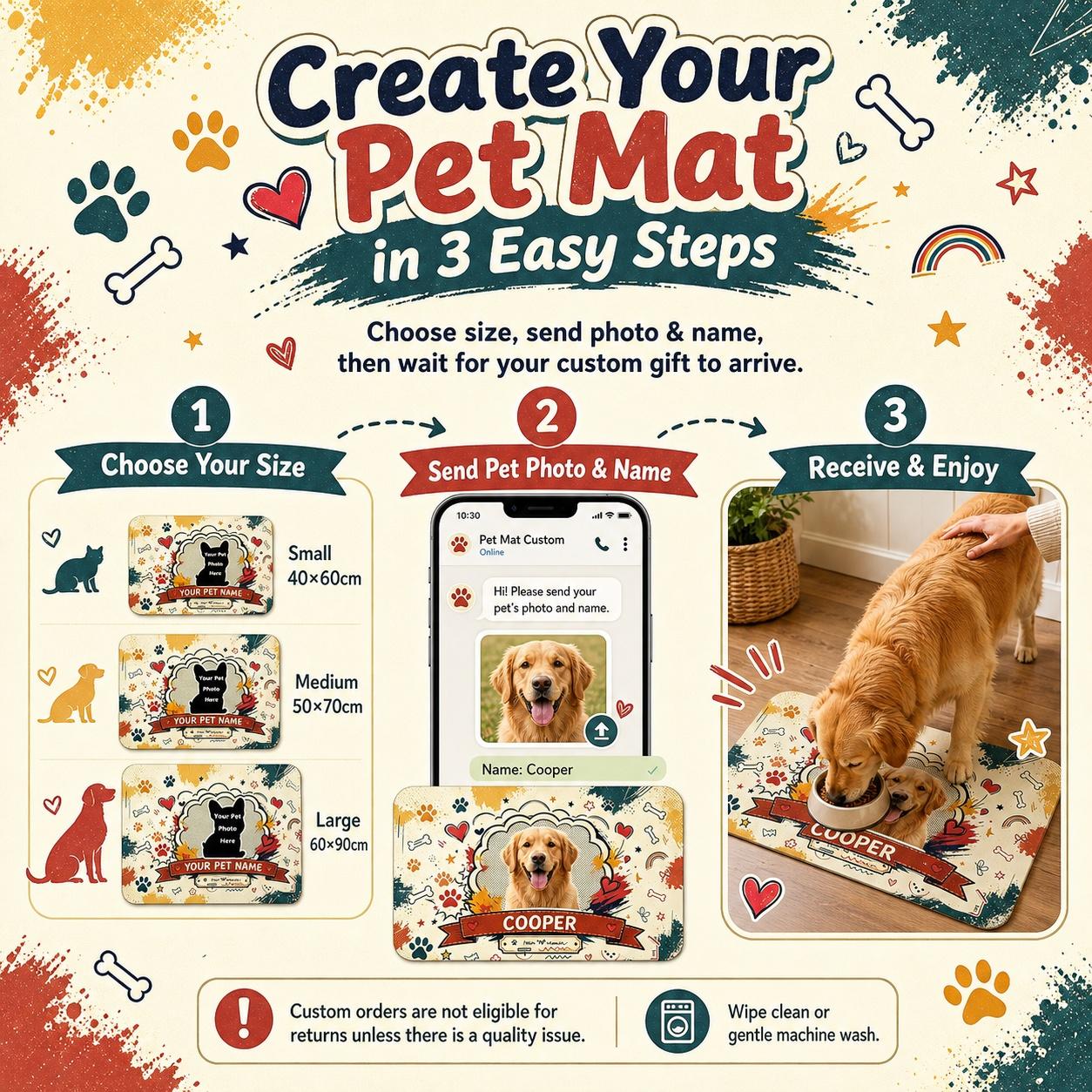 Personalized Custom Pet Feeding Mat with Photo & Name - Send Pet Picture & Name via Message, Absorbent, Non-Slip Rubber Back, Quick Dry Diatomite Mat for Dog & Cat Food Water Bowls, Floor Protection, 3 Sizes, Raised -- bowl platter slobber small feeder Personalized Custom Pet Feeding Mat with Photo & Name - Send Pet Picture & Name via Message, Absorbent, Non-Slip Rubber Back, Quick Dry Diatomite Mat for Dog & Cat Food Water Bowls, Floor Protection, 3 Sizes, Raised -- bowl platter slobber small feeder