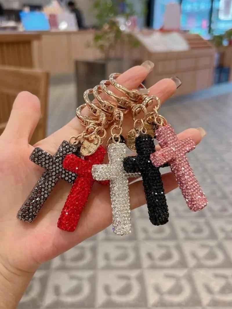 Clay cross keychain with diamonds, Gothic cross keychain, car keychain, creative bag pendant