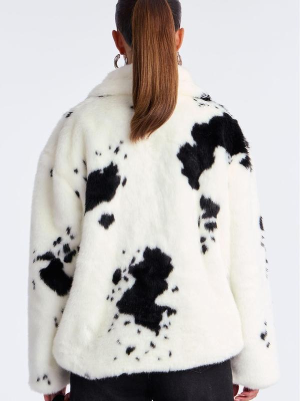 Cause A Frenzy Cow Print Faux Fur Coat – Cream/Combo | trendy everyday vibe