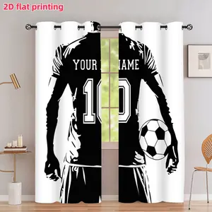 2D Flat 2Pcs Personalized Custom Football Jersey Number Name Printed Curtains, Sports Style Soccer Player Holding Ball Design, Grommet Top Semi Sunshade Window Drapes, Suitable for Living Room Bedroom Study Decoration, Anti Privacy
