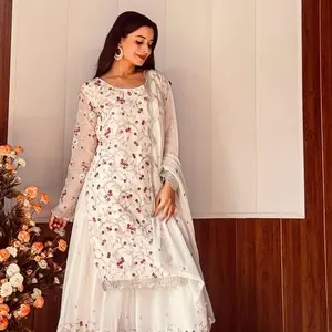 Women's white sharara Suit - Formal Indian Wedding Casual Wear with Elegant Design and Comfortable Fit - Womenswear