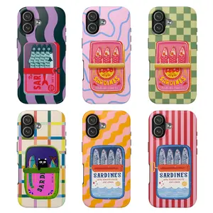 Retro Sardine Can Phone Case, Retro Fish Tin Art Stripes Protective Cover, iPhone 17 16 15 14 13 12 11 Pro Max 8 Plus X, Durable Accessories