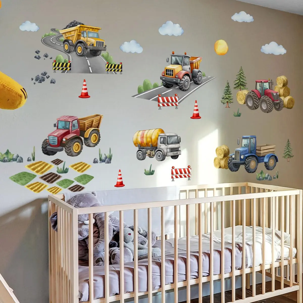 Construction Themed Wall Sticker, 4 Counts/set Self Adhesive Wall Decal, Wall Art Decorative Sticker for Home Living Room Bedroom, Ornaments, Self Adhesive Stickers