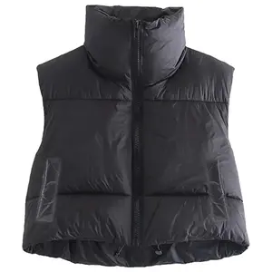 Women's Winter Warm Crop Vest Zipper Up Lightweight Sleeveless Waistcoat High Neck Puffer Cropped Padded Jacket Quilted Gilet