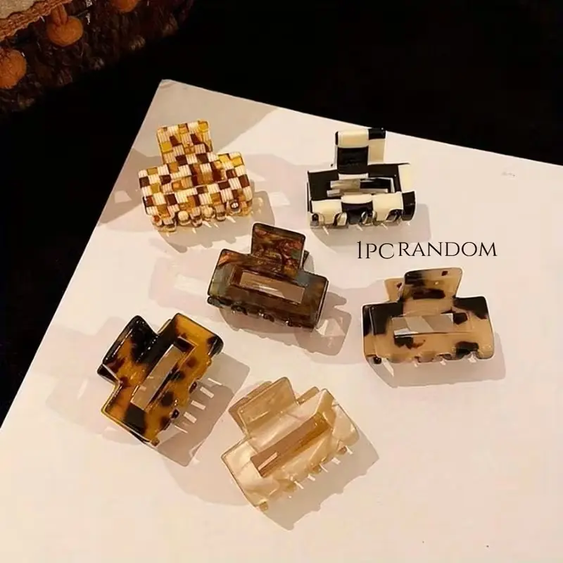 6pc Style New Fashionable and Elegant Leopard Print and Plaid Acetate Delicate Small Hairpins, Suitable for Women Fixed Semi-raised Hair Accessories, Clips For Hair, Barrettes Hair Clips