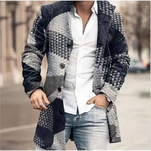 Men’s 2025 Autumn–Winter Printed Wool Mid-Length Double-Breasted Trench Coat Jacket