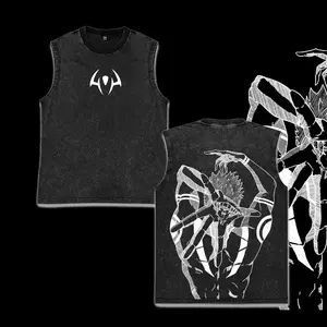 Retro Vintage Limited Sukuna - Jujutsu Kaisen Anime Double Printed Oversized Acid Washed Lightweight Cotton Gym Tank Top, Gift for Anime & Gym Fans