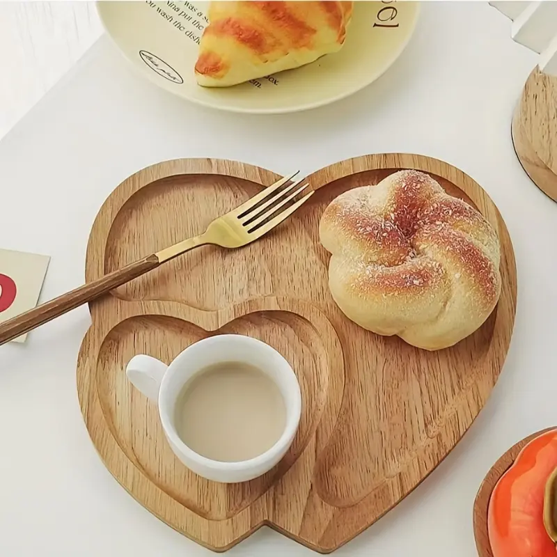 Charming Heart-Shaped Wooden Serving Tray - Perfect for Fruits, Cakes & Snacks | Ideal for Christmas, Valentine's, Thanksgiving, Mother's & Father's Day Decor Plates