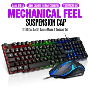 Tf200 Gaming Keyboard USB Hover Wired Mouse Kit, Mechanical Feel Suspension Cap, USB Powered, Gaming Accessories for Home Office, Led Backlit Keyboard