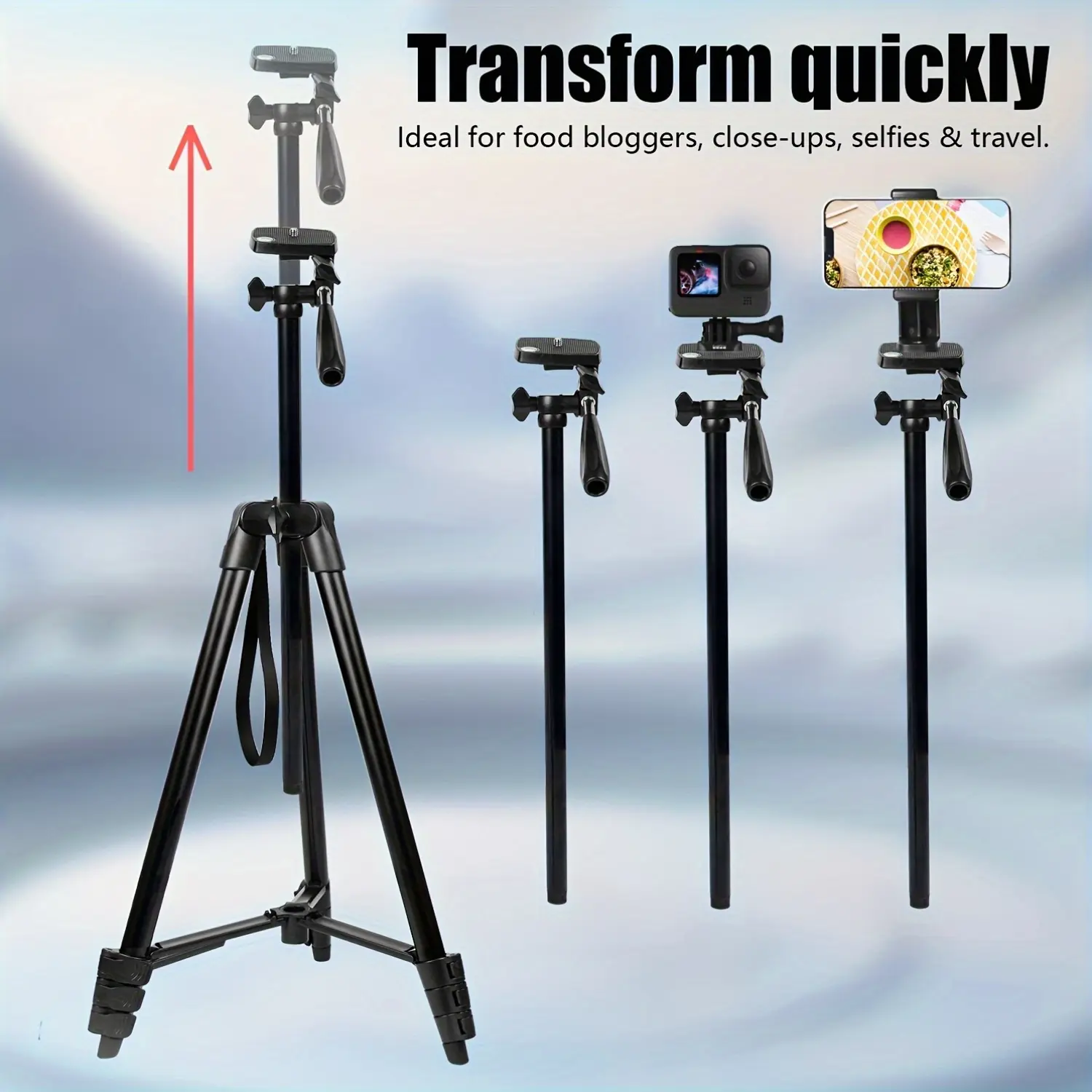 CAMBOFOTO Lightweight Phone Tripod, 63-Inch Mirrorless Camera Tripod, Aluminum Alloy Support for Easy Carry, with Remote Shutter And Universal Clamp, Compatible with Mobile Devices/Android Devices/Action Cameras