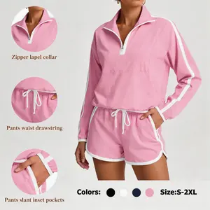 Marena Womens 2 Piece Outfits Sets Half Zip V Neck Long Sleeve Pullover Tops Shorts Casual Tennis Running Tracksuits #Springtok #TikTokShopHolidayHaul #TikTokShopJumpstartSale