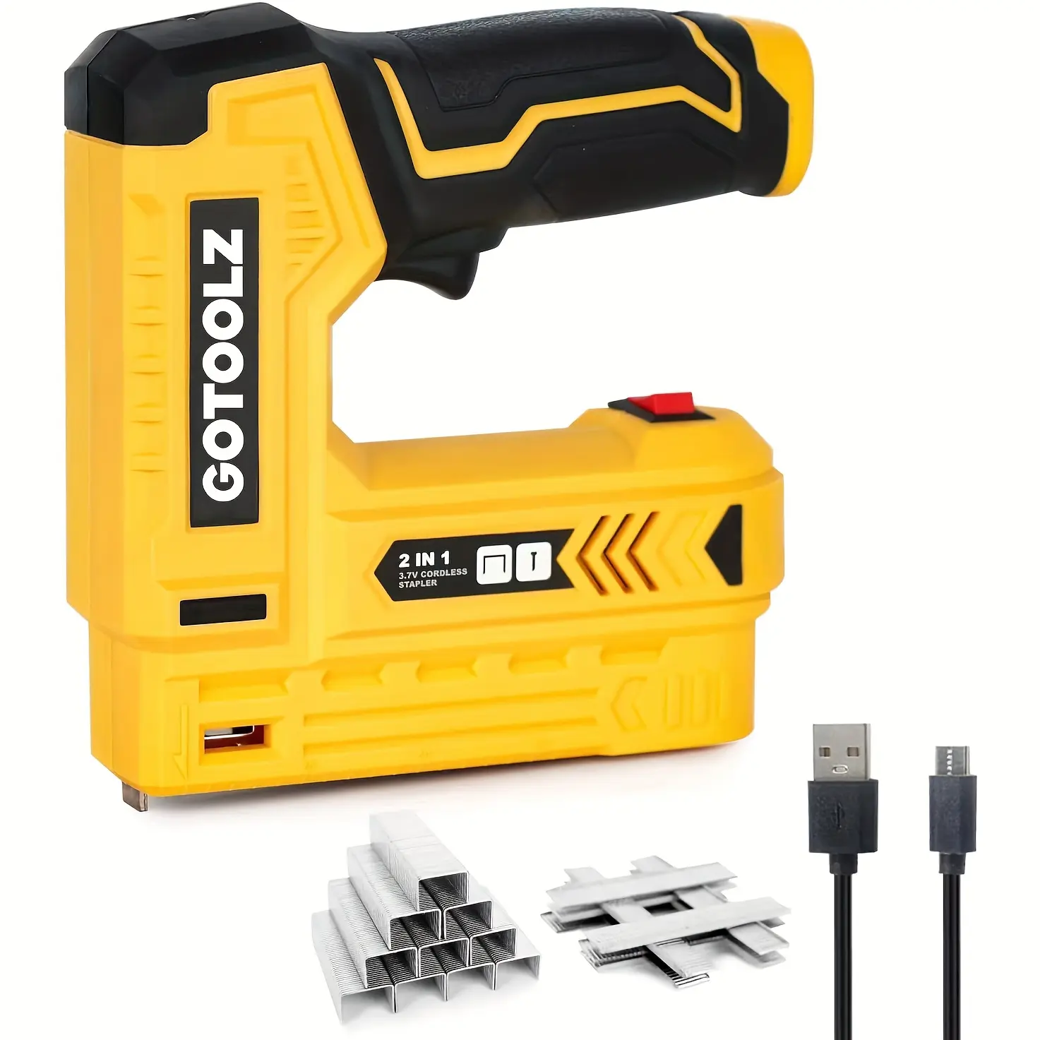 Electric Staple Gun, 2 in 1 Electric Light Duty Brad Nailer/Stapler, 3.7V Power Cordless Stapler Tacker with USB Charger Cable, 1000 Staples for Upholstery, Material Repair and Carpentry