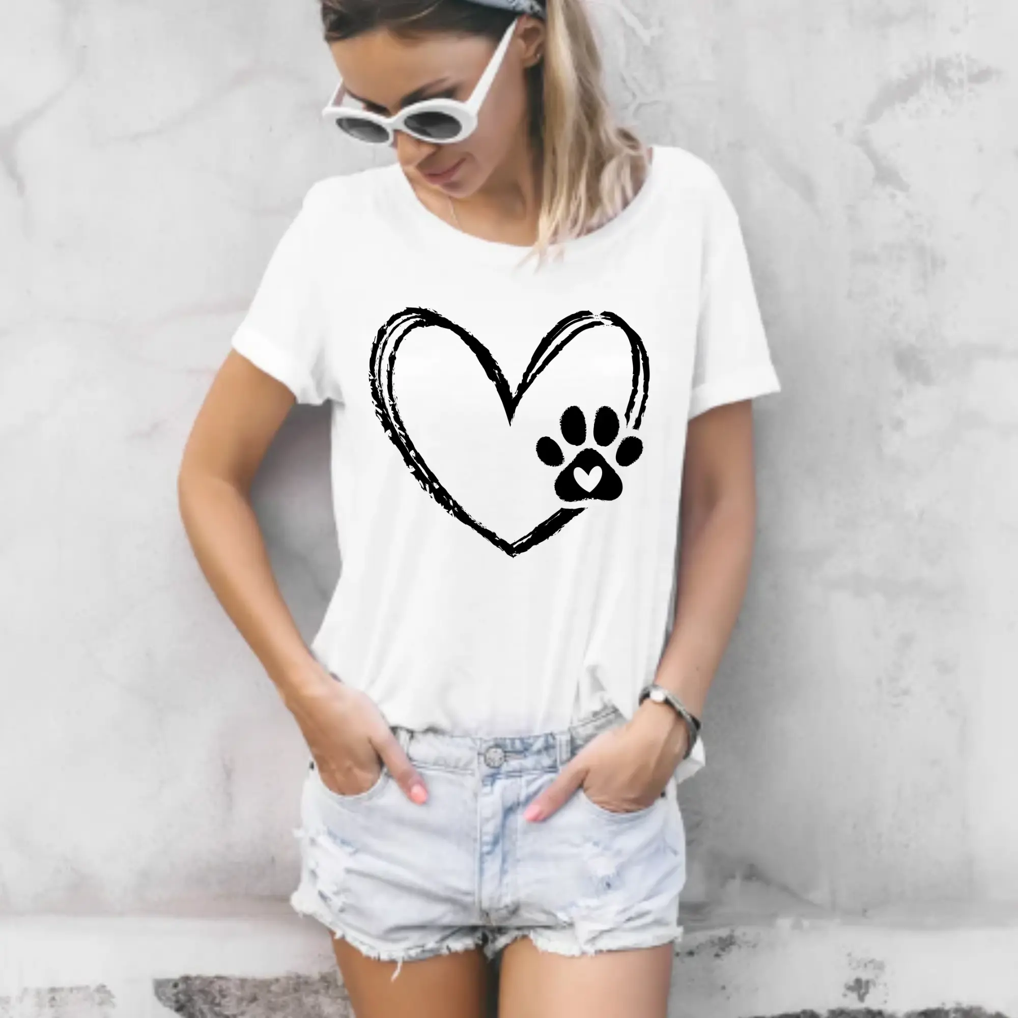 Customizable Paw Print With Heart Direct-to-Film (DTF) Ready-To-Press Design - Black or White Option, T-Shirt DIY Printmaking Accessory, Specialty DIY Supply, Customization