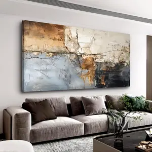 [Wooden Frame Colored Canvas Print] Wooden Frame Abstract Cracked Wall Colored Canvas Mural - Artistic Abstract Poster Print for Living Room and Bedroom Home Decor, Ready to Hang