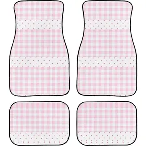 Pink Plaid Polka Dot Car Floor Mats 4-Piece Set - Cute Gingham Pattern Auto Carpet Mats, Girly Car Accessories, General Automotive Parts, Car Mats Cars, Suitable for Trucks,car,SUV(Pink Plaid)