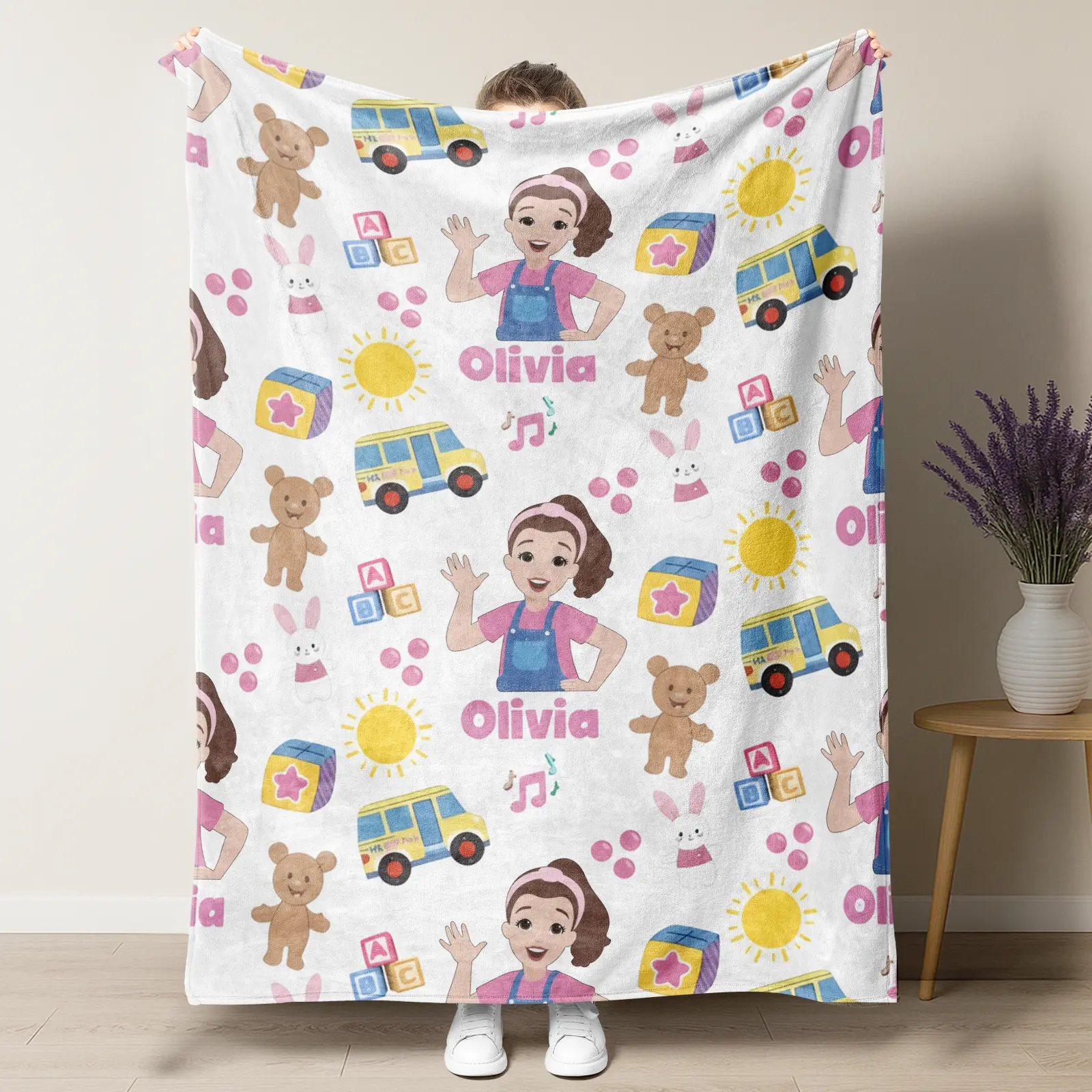 Customizable Rachel Theme Flannel Blanket,Cozy Nursery Gift for Toddlers,Personalized Toddler Learning Character Print Soft Lightweight Warm Blanket,Perfect for Toddler Nap Time