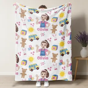 Customizable Rachel Theme Flannel Blanket,Cozy Nursery Gift for Toddlers,Personalized Toddler Learning Character Print Soft Lightweight Warm Blanket,Perfect for Toddler Nap Time
