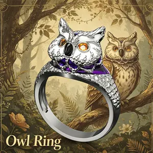 Exquisite Realistic Owl Relief Ring Vintage Gothic Animal Ring Sparkling Synthetic Zircon Premium Zinc Alloy Adjustable Ring for Women Men Daily Wear Halloween Jewelry Ideal Christmas Birthday Anniversary Gift for Owl Lovers