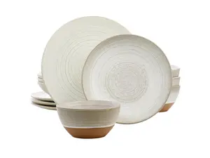 Gibson Elite 12 Piece Dreamweaver Round Earthenware Dinnerware Set in Matte White