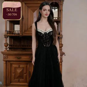 Shores Evening Corset Dress-LuminaVenus Dresses  Black Polka Dot Mesh Lace Trim Skirt Statement Piece for Cocktail Parties & Formal Events birthday outfit black dresses women Vintage Elegance thanksgiving outfits for women Fabric Style Womenswear