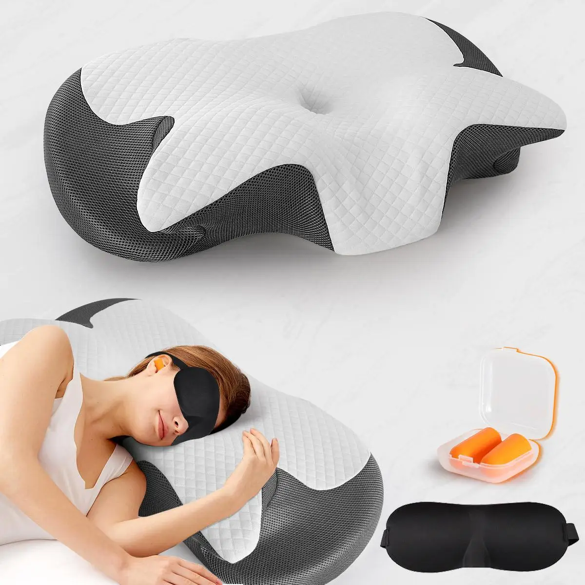 Butterfly Shaped Memory Foam Pillow with Eye Mask & Random Color Earplugs, 1 Set Comfortable Pillow with Pillowcase, Christmas Decor Sleeping Pillow f