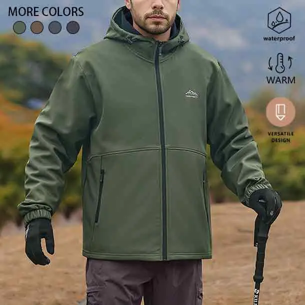 Men’s Softshell Outdoor Jacket for Autumn/Winter – Multi-Color Windproof Hooded Mountaineering Jacket with Durable Zipper Pockets, Warm & Wear-Resistant