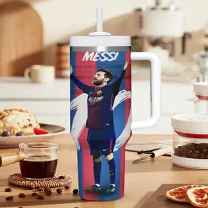 1pc 30/40oz Messi #10 Barcelona Vacuum Travel Cup, Vacuum Flask, Insulated Water Bottle with Straw Handle, Ideal Gift for Football Fans Preparing for World Cup