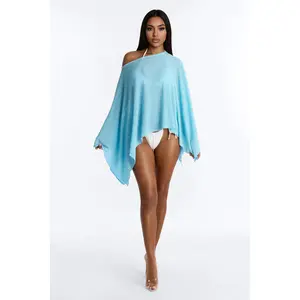 Ocean Breeze Knit Off Shoulder Cover Up Shrug - SkyBlue