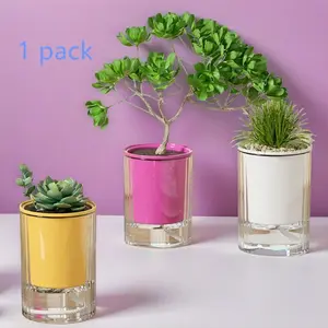 1 pack Self-Watering Plant Pot with Separate Base – Creative Unique Pots Hydroponic Desktop Flower Planter for Succulents & Small Green Plants, Ideal for Small Plants – Cute Modern Design
