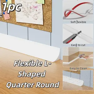 2Meters Flexible L-Shaped Quarter Round, Bendable Trim Molding, Double-Sided Self Adhesive Peel And Stick PVC Trim for Floor Edges, Wall Corner, Stairs, Cabinet And Tub Edges